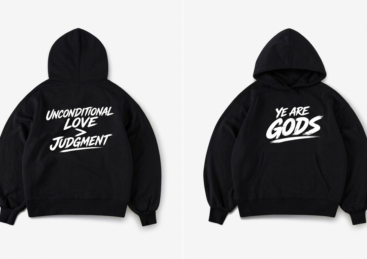 Black hoodie with white lettering
