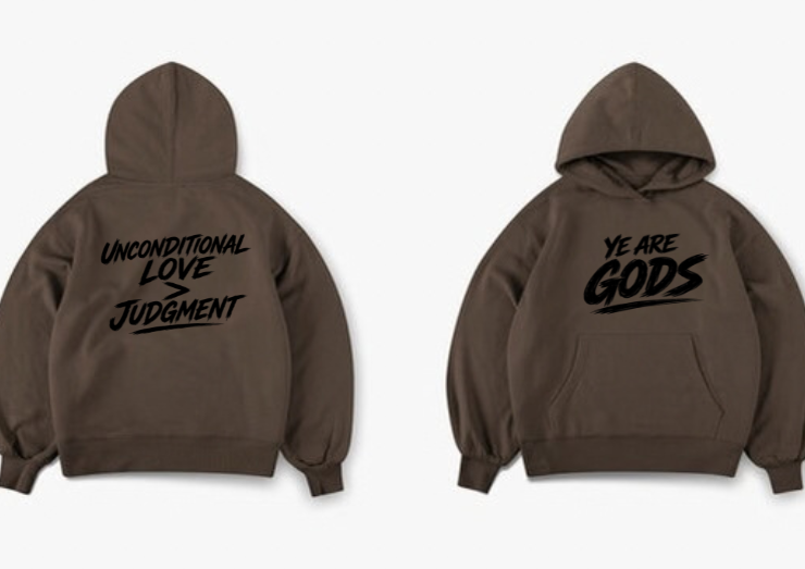 Brown hoodie with black lettering